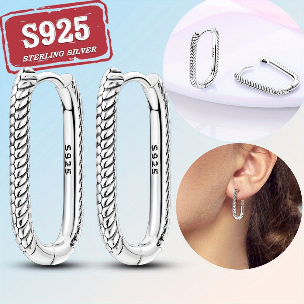 925 Sterling Silver U-Shaped Vintage Hoop Earrings
