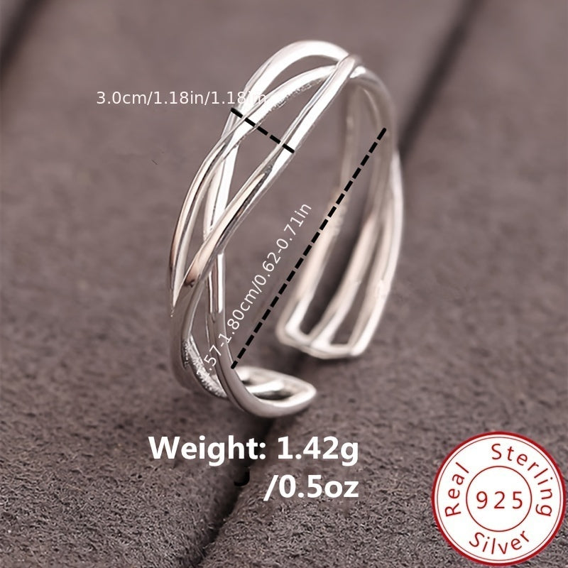 925 Sterling Silver Trendy Intertwine Cuff Ring