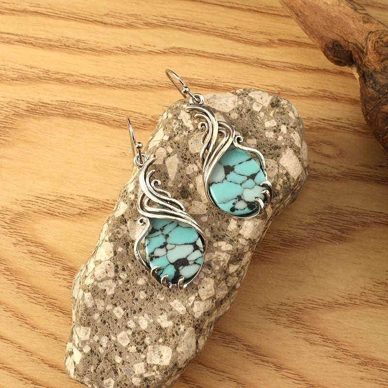 Teardrop Turquoise Dangle Earrings, Bohemian Style