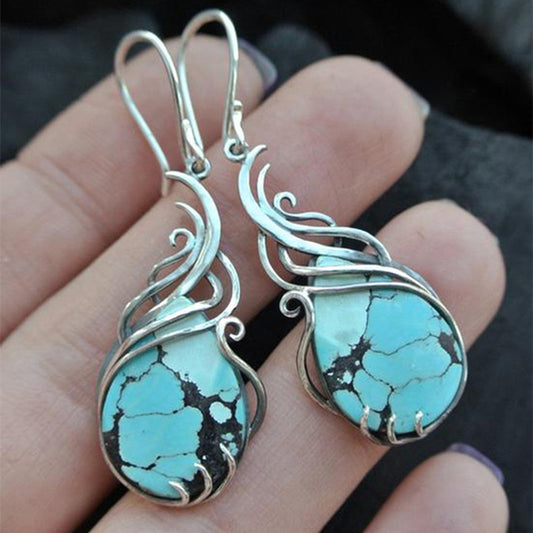 Teardrop Turquoise Dangle Earrings, Bohemian Style