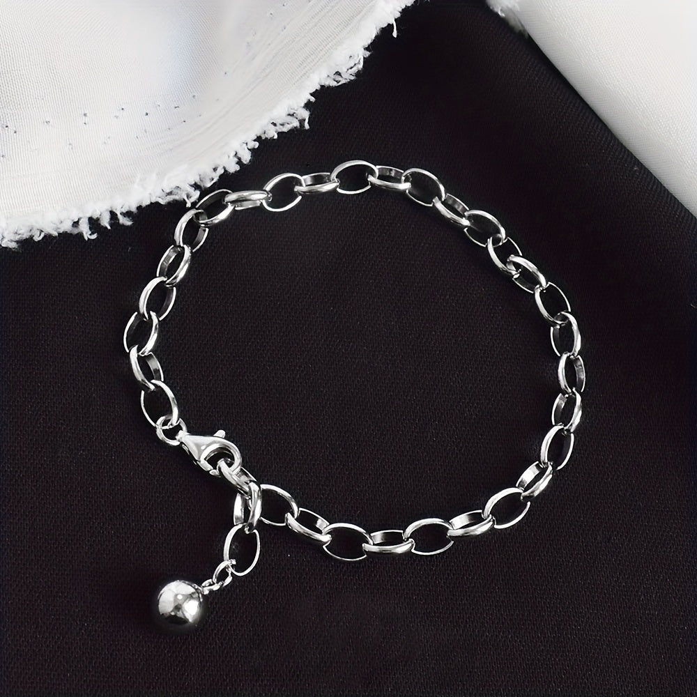 925 Sterling Silver Chunky Chain Bead Pendant Bracelet