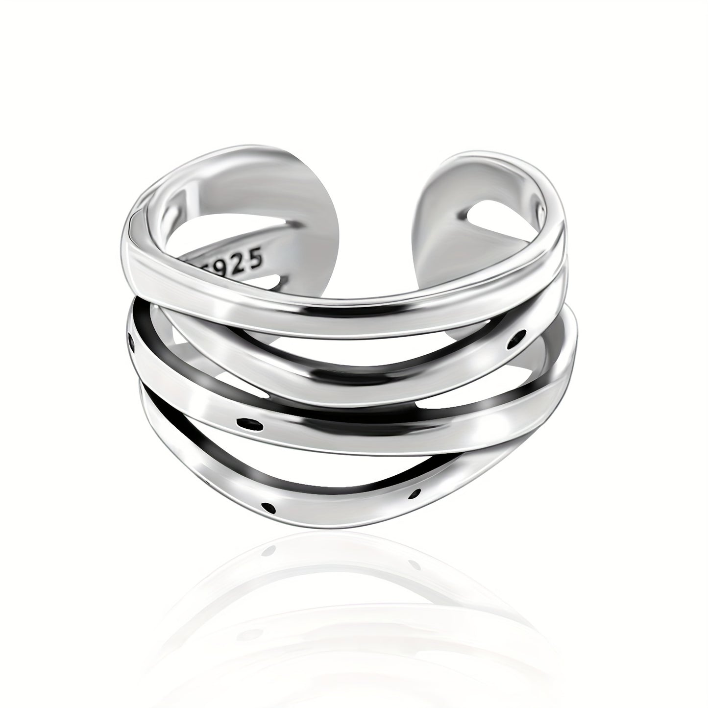 925 Sterling Silver Multi Layer Cuff Ring, Adjustable