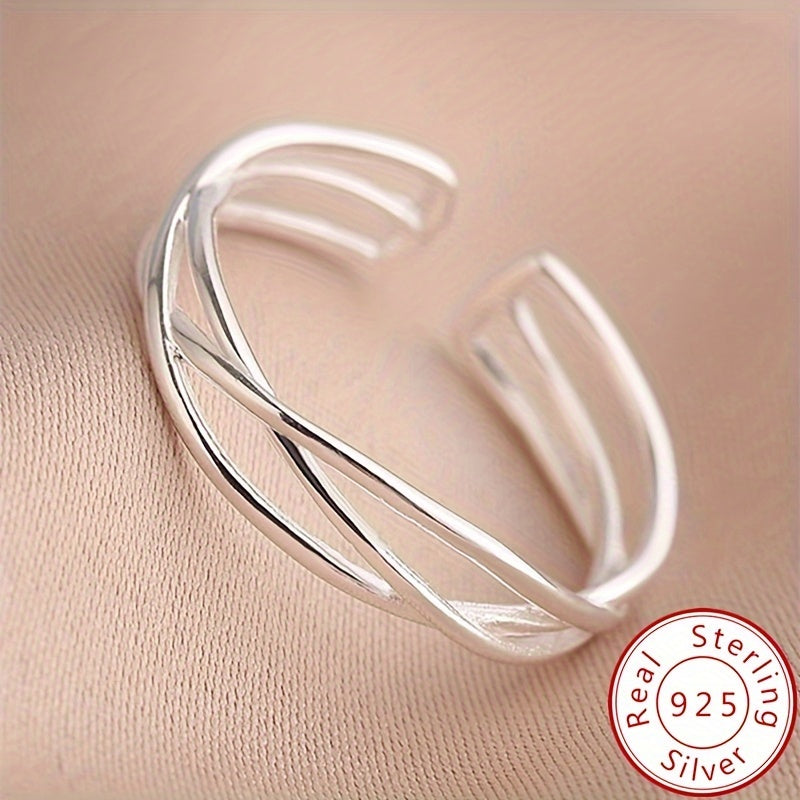 925 Sterling Silver Trendy Intertwine Cuff Ring