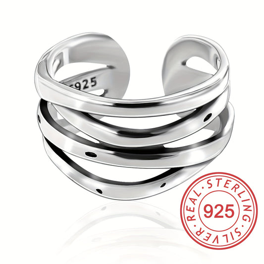 925 Sterling Silver Multi Layer Cuff Ring, Adjustable
